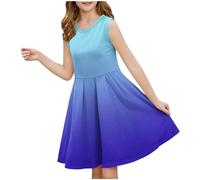 2025 Robe d'été décontractée pour fille - Robe été unie à manches volantées - Robes trapèze plissée sur le devant - légère Mini robes de fête décontractée en coton confortable - Âge 3 à 14 ans