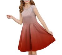 2025 Robe d'été décontractée pour fille - Robe été unie à manches volantées - Robes trapèze plissée sur le devant - légère Mini robes de fête décontractée en coton confortable - Âge 3 à 14 ans