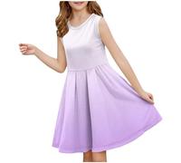 2025 Robe d'été décontractée pour fille - Robe été unie à manches volantées - Robes trapèze plissée sur le devant - légère Mini robes de fête décontractée en coton confortable - Âge 3 à 14 ans
