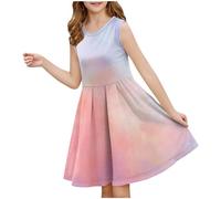 2025 Robe d'été décontractée pour fille - Robe été unie à manches volantées - Robes trapèze plissée sur le devant - légère Mini robes de fête décontractée en coton confortable - Âge 3 à 14 ans