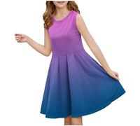2025 Robe d'été décontractée pour fille - Robe été unie à manches volantées - Robes trapèze plissée sur le devant - légère Mini robes de fête décontractée en coton confortable - Âge 3 à 14 ans