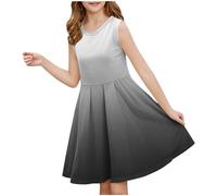 2025 Robe d'été décontractée pour fille - Robe été unie à manches volantées - Robes trapèze plissée sur le devant - légère Mini robes de fête décontractée en coton confortable - Âge 3 à 14 ans