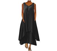 2025 Robe d'ete Femme Coton et Lin 2025 Soldes Robe sans Manches en Lin Boheme Max Dress en Lin Pas Cher Robes ete Mi Longue Fluide Décontractée à col V Robe Longue de Plage pour Le Printemps