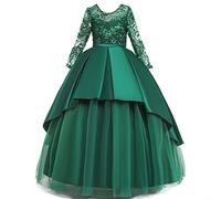 2025 Robe Enfant Fille Brodé Jupe Manches Longues Col en Rond Robes Mariage Anniversaire Cake Smash Robe de Soirée Princesse Fête Dress d'anniversaire Ceremonie Mariage Fête 5-14 Ans