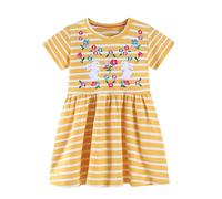 2025 Robe Ete Fille Robes d‘été Manches Courtes Enfants Coton Loisir Robe Col Rond Élégante Léger Fluide Robes de Fête pour Filles Dress Pas Cher 2-8 ans