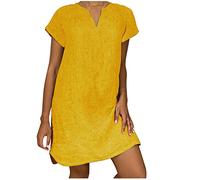 2025 Robe Femme Chic et Elegant Ete Robe en Coton Lin pour Femmes Robes Tunique D'Été Mi Longue decontractée Casual Dress Droite Robes de Soiree Plage Vacances Confortable Léger Dress Pas Cher