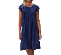 2025 Robe Femme en Coton Lin Pas Cher Robe Chic et Elegant Imprimé Robes Boheme d'été sans Manche avec Poches Couleur Unie Sexy Robes de Plage Fluide Swing Décontractée Hawai Vacances Nouveau