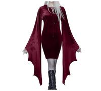 2025 Robe Gothique Femme Manches Chauve-Souris- Robe Medievale Col en V à Lacets Sexy Slim Vintage Médiévale Renaissance Victorienne Chic Mi Longue Dress pour Cosplay Halloween Carnaval
