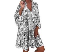 2025-Robe Grande Taille Femme Col Mao- Robe Boheme Manches Longues Imprimé Ample Fluide Casual Chic Et Élégants De Tous Les Jours Confortable Respirante Doux Sortir Basique Plage Dress