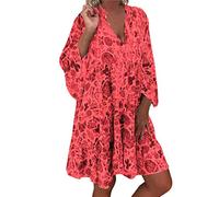 2025 Robe Grande Taille Femme Col Mao- Robe Boheme Manches Longues Imprimé Coupe Ample Fluide Casual Chic Et Élégants De Tous Les Jours Confortable Respirante Doux Sortir Basique Plage Dress