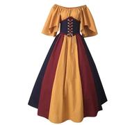 2025 Robe Medievale Femme Grande Taille Victorienne Steampunk Gothique Vintage Medievale Steampunk Costume MéDiéVal DéGuisement Victorienne DéGuisements Dress Halloween (Yellow, XL)