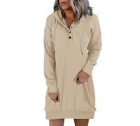 2025-Robe Mi Longue Femme Manche Longue- Robe Sexy à Capuche avec Cordon De Serrage Et Boutons Casual Chic Et Élégants Couleur Unie Polyvalent Tempérament Streetwear Pullover Dress Automne