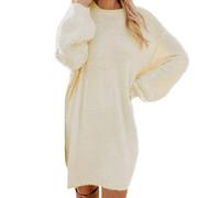 2025-Robe Mi Longue Femme Pull- Robe Manche Longue Col Rond Ample Doux Casual Couleur Unie Droit Chic Et Élégants De Tous Les Jours Polyvalent Streetwear Dress pour Automne Hiver