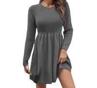 2025-Robe Mi Longue Femme Tricot- Robe Taille Empire Manche Longue Ample Couleur Unie Chic Et Élégants Casual Confortable Fluide De Tous Les Jours Streetwear Dress pour Automne