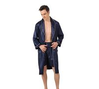 2025 Robe pour homme en satin avec short, pyjama jacquard large rayé, kimono soyeux pour homme, singe, bleu, L