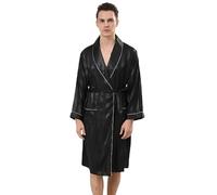 2025 Robe pour homme en satin avec short, pyjama jacquard large rayé, kimono soyeux pour homme, singe, Noir , 3XL