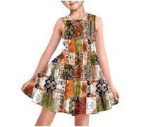 2025 Robe Princesse Enfant Fille Ete sans Manche Robe Adolescente Fille Chic Et Elegant Mignon Casual Soirée Bapteme Anniversaire Tunique Robes d'été légère Dress de Plage 3-14 Ans