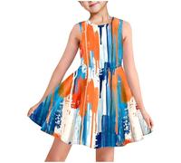 2025 Robe Princesse Enfant Fille Ete sans Manche Robe Adolescente Fille Chic Et Elegant Mignon Casual Soirée Bapteme Anniversaire Tunique Robes d'été légère Dress de Plage 3-14 Ans