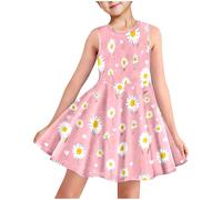 2025 Robe Princesse Enfant Fille Ete sans Manche Robe Adolescente Fille Chic Et Elegant Mignon Casual Soirée Bapteme Anniversaire Tunique Robes d'été légère Dress de Plage 3-14 Ans
