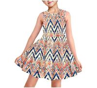 2025 Robe Princesse Enfant Fille Ete sans Manche Robe Adolescente Fille Chic Et Elegant Mignon Casual Soirée Bapteme Anniversaire Tunique Robes d'été légère Dress de Plage 3-14 Ans