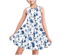 2025 Robe Princesse Enfant Fille Ete sans Manche Robe Adolescente Fille Chic Et Elegant Mignon Casual Soirée Bapteme Anniversaire Tunique Robes d'été légère Dress de Plage 3-14 Ans
