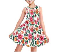 2025 Robe Princesse Enfant Fille Ete sans Manche Robe Adolescente Fille Chic Et Elegant Mignon Casual Soirée Bapteme Anniversaire Tunique Robes d'été légère Dress de Plage 3-14 Ans