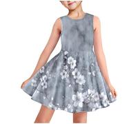 2025 Robe Princesse Enfant Fille Ete sans Manche Robe Adolescente Fille Chic Et Elegant Mignon Casual Soirée Bapteme Anniversaire Tunique Robes d'été légère Dress de Plage 3-14 Ans