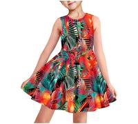 2025 Robe Princesse Enfant Fille Ete sans Manche Robe Adolescente Fille Chic Et Elegant Mignon Casual Soirée Bapteme Anniversaire Tunique Robes d'été légère Dress de Plage 3-14 Ans