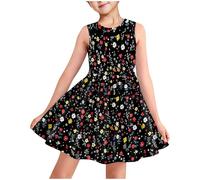 2025 Robe Princesse Enfant Fille Ete sans Manche Robe Adolescente Fille Chic Et Elegant Mignon Casual Soirée Bapteme Anniversaire Tunique Robes d'été légère Dress de Plage 3-14 Ans