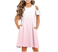 2025 Robe Princesse Fille été Manches Courtes Dégradé de Couleurs Robe Tunique Enfant Fille Chic et Elegant Léger Fluide Casual Soirée Ceremonie Vacances Dress pour filles 3-14 Ans