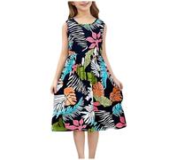 2025 Robe Princesse Fille été sans Manche Fluide Ample Imprimé Fleurie Bohème Robe Tunique Enfant Fille Chic et Elegant Léger Casual Soirée Ceremonie Vacances Dress pour filles 2-11 Ans