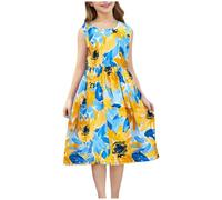 2025 Robe Princesse Fille été sans Manche Fluide Ample Imprimé Fleurie Bohème Robe Tunique Enfant Fille Chic et Elegant Léger Casual Soirée Ceremonie Vacances Dress pour filles 2-11 Ans