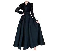 2025 Robe Vintage Femme Dentelle- Robe De Soiree Manches Longues Sexy Taille Haute Chic Et Élégants Couleur Unie Décontracté Ample Tempérament Cour Cocktail Fête Automne Hiver Longue Dress
