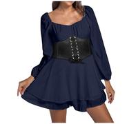 2025-Robe Vintage Femme Manche Longue- Robe Chic Et Elegant Ventre Plat Couleur Unie Casual Ample Classiques Volants Fluide Anti-Exposition De Tous Les Jours Léger Basique Dress Automne