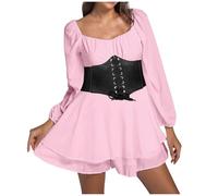 2025 Robe Vintage Femme Manche Longue- Robe Chic Et Elegant Ventre Plat Couleur Unie Casual Coupe Ample Classiques Volants Fluide Anti-Exposition De Tous Les Jours Léger Basique Dress Automne