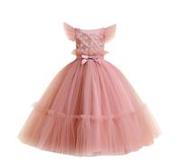 2025 Robes de Soirée Tulle Manches Courtes Robe d'anniversaire Ceremonie Mariage Fête Jupe de Fille Dress Été Robe Fille de Princesse Robes Soiree Princesse Bowknot pour La Fête Anniversaire 6-17 ans