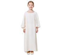 2025 Robes pour enfants filles Adorable musulmane Abaya Robe à manches longues Coupe ajustée Robe de prière décontractée, beige, 4-5 ans