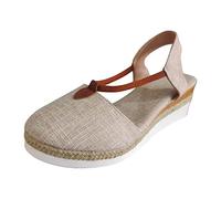 2025 Sandale Compensée Espadrille Été Compensées Plateforme Plates Chaussures à Bout fermé Confort Bride Cheville Vintage Vacances Talon LéGèRes et Respirantes Sandale de Plage Femme Cadeau Pas Cher