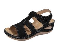 2025-Sandales Femmes Été Orthopédiques - Plateforme Compensée, Perforations Latérales, Style Vintage Fashion, Couleur Uni, Slip On Bout Ouvert pour Plage
