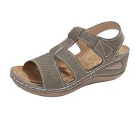 2025-Sandales Femmes Été Orthopédiques - Plateforme Compensée, Perforations Latérales, Style Vintage Fashion, Couleur Uni, Slip On Bout Ouvert pour Plage