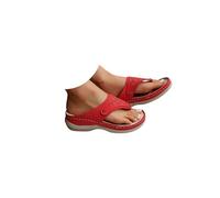 2025 Sandales Orthopédiques Femmes D'été Ouvert Élégantes Avec Compensation Plantaire Tongs Confortable Soutien Arc Antidérapant Sandales Maison Mer Pantoufles Pantoufles Flip Flop Douche Plage, rouge
