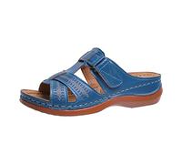 2025 Sandales Orthopédiques pour Femmes Mules en Cuir Bohême Bout Ouvert Plateforme Pantoufles Compensées Pas Cher Chaussons D'été Confortables Respirantes Sandales Vintage Mode Chaussures de Plage