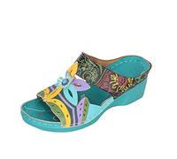 2025 Sandales Orthopédiques pour Femmes Mules en Cuir Bohême Bout Ouvert Plateforme Pantoufles Compensées Pas Cher Chaussons D'été Confortables Respirantes Sandales Vintage Mode Chaussures de Plage