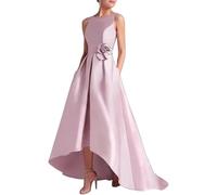 2025 Satin Mother of The Bride Robes 3D Floral A-Line sans Manches Longues Robes de soirée Formelles avec Poche,Rose,S