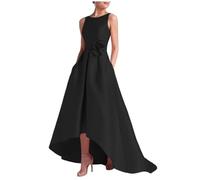 2025 Satin Mother of The Bride Robes 3D Floral A-Line sans Manches Longues Robes de soirée Formelles avec Poche,Noir,XXL