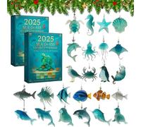 2025 Sea Glass Marine Life Advent Calendar, 24 Days Ocean-themed Christmas Countdown Calendar, with 24 Adorable Realistic Ocean Animals Decoration, Suitable for Oceans Lovers, Children (2PCS)