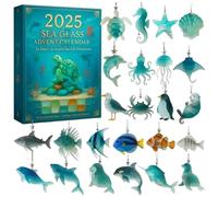 2025 Sea Glass Marine Life Advent Calendar, 24 Days Ocean-themed Christmas Countdown Calendar with 24 Adorable Realistic Ocean Animals Decoration for Kids, Collectors & Ocean Lovers