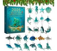 2025 Sea Glass Marine Life Advent Calendar, 24 Days Ocean-themed Christmas Countdown Calendar, with 24 Adorable Realistic Ocean Animals Decoration, Suitable for Oceans Lovers, Children (1PC)