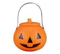 2025 Seau à Bonbons en Plastique pour Halloween avec Lumière, Citrouille Halloween Decoration Panier pour Chasse aux Bonbons, Tonneau de Cadeau avec Sourire du Diable Stockage Bonbons Seau