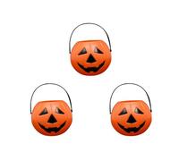 2025 Seau à Bonbons en Plastique pour Halloween, Citrouille Halloween Decoration Panier pour Chasse aux Bonbons, Déco Orange Panier Tonneau de Cadeau avec Sourire du Diable Stockage Bonbons Seau